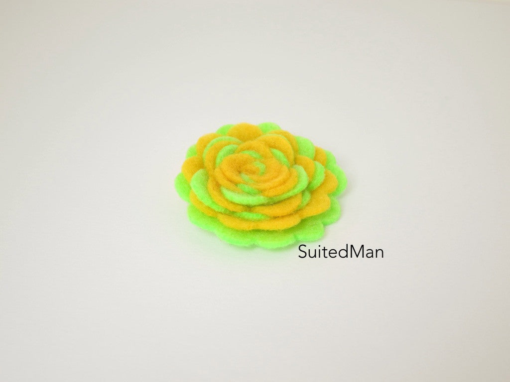 Lapel Flower, Felt, Two Tone, Deep Yellow/Lime Green Colorway - SuitedMan