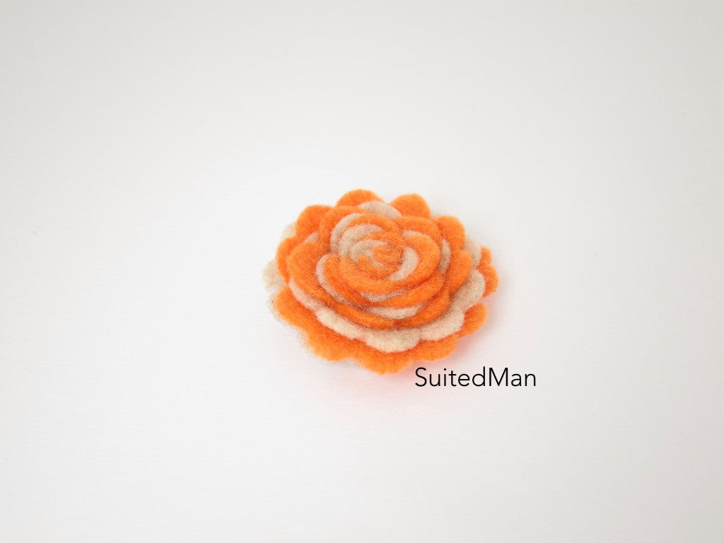 Lapel Flower, Felt, Two Tone, Burlap/Tangerine Colorway - SuitedMan
