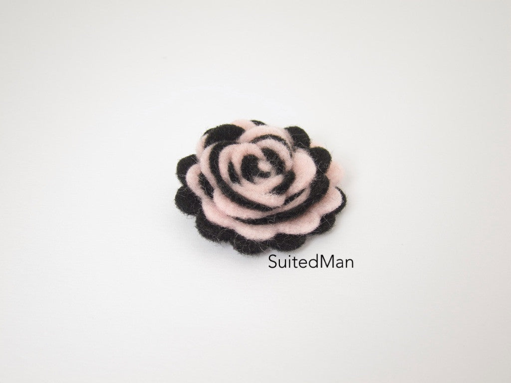 Lapel Flower, Felt, Two Tone, Light Pink/Black Colorway - SuitedMan