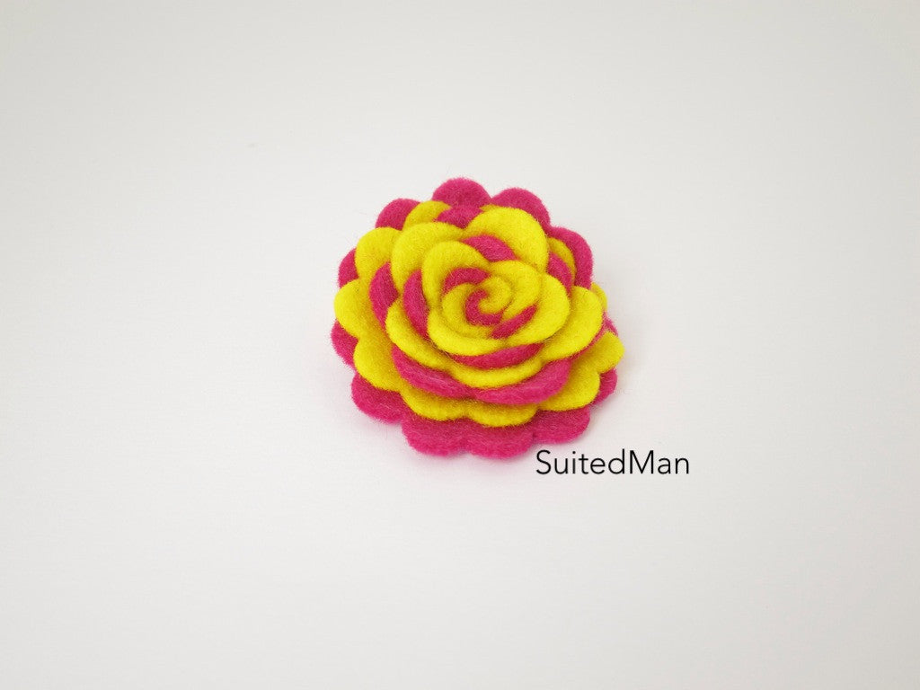Lapel Flower, Felt, Two Tone, Neon Yellow/Neon Pink Colorway - SuitedMan