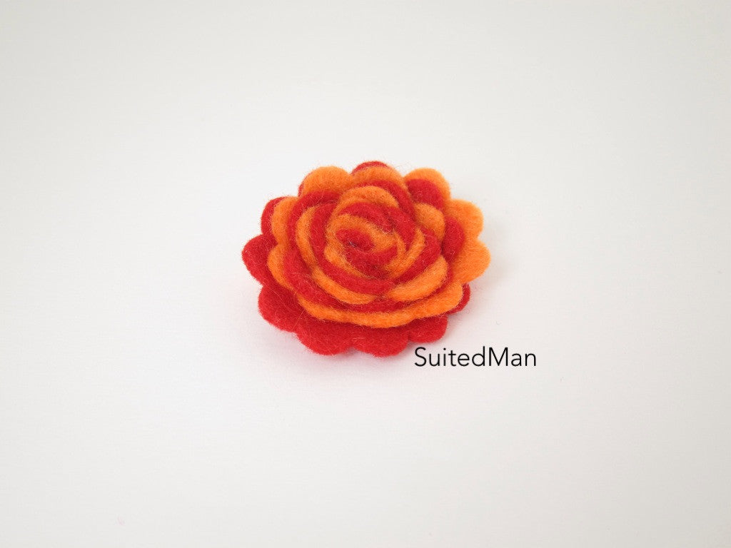 Lapel Flower, Felt, Two Tone, Red/Tangerine Colorway - SuitedMan