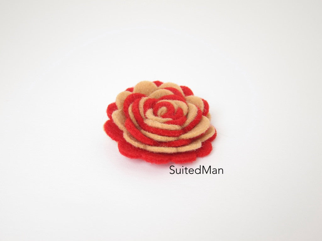 Lapel Flower, Felt, Two Tone, Red/Mocha Colorway - SuitedMan