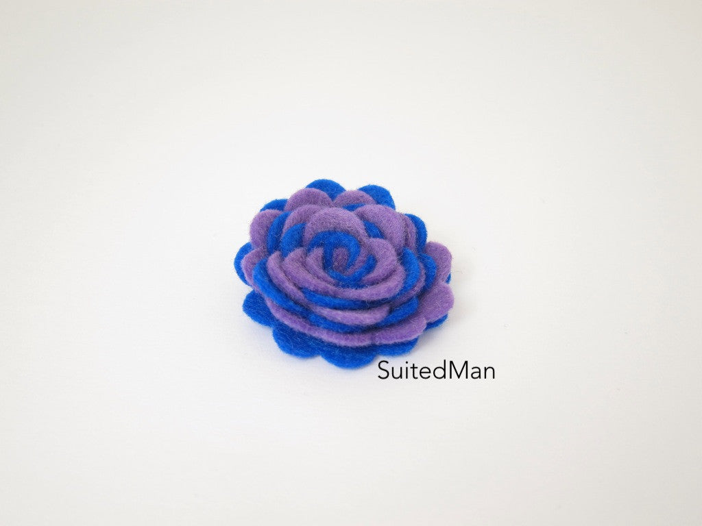 Lapel Flower, Felt, Two Tone, Lavender/Royal Blue Colorway - SuitedMan