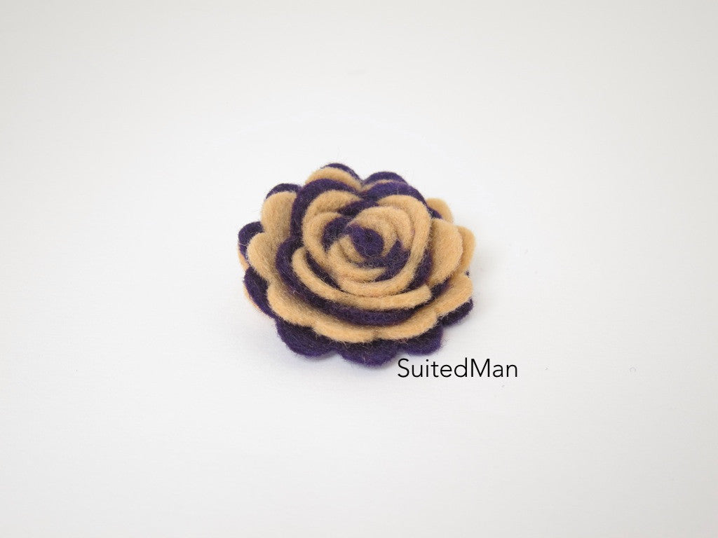 Lapel Flower, Felt, Two Tone, Deep Purple/Mocha Colorway - SuitedMan