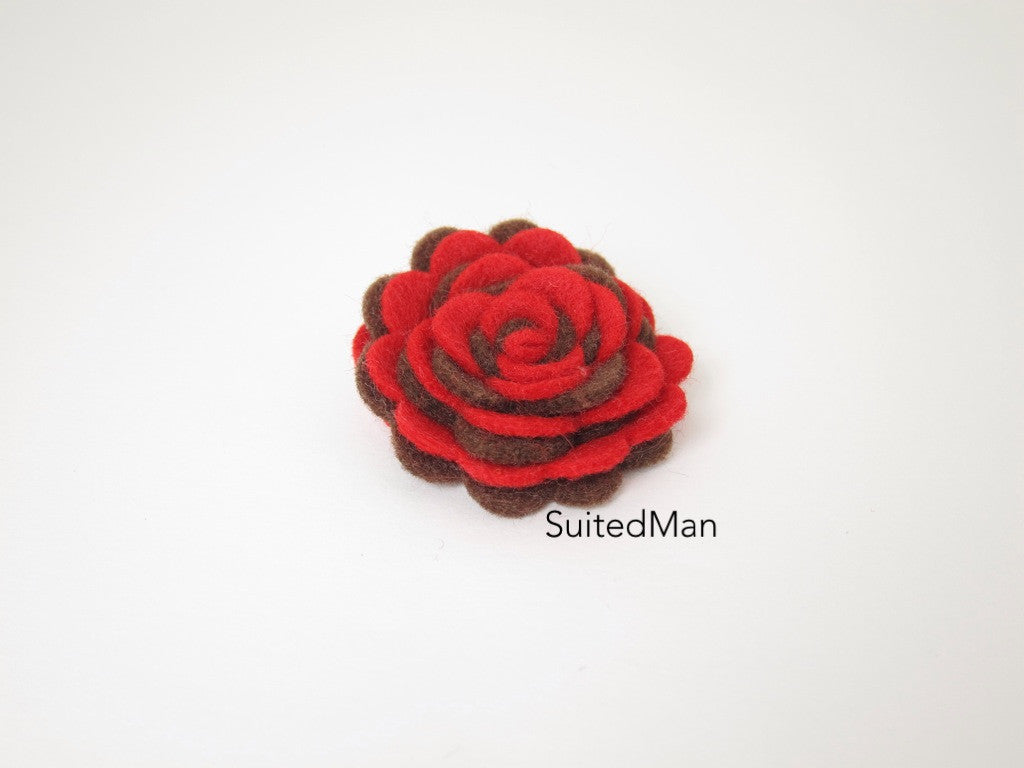 Lapel Flower, Felt, Two Tone, Red/Brown Colorway - SuitedMan