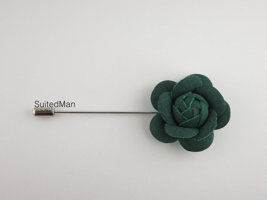 Lapel Flower, Petite Leather Camellia, Forest Green - SuitedMan