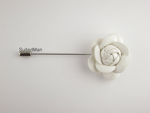 Lapel Flower, Petite Leather Camellia, White - SuitedMan