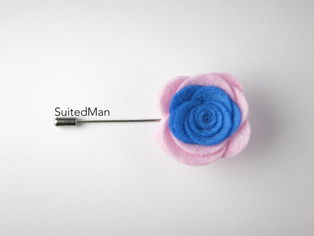 Pin Lapel Flower, Felt, Colorblock, Pink/Blue - SuitedMan