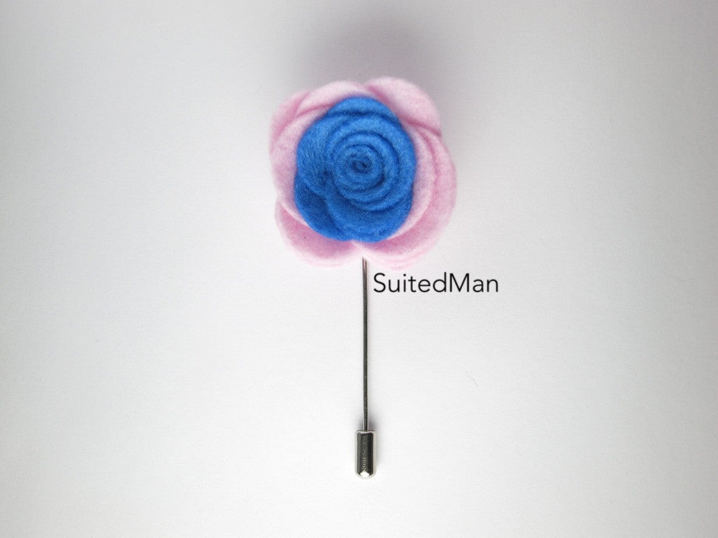 Pin Lapel Flower, Felt, Colorblock, Pink/Blue - SuitedMan